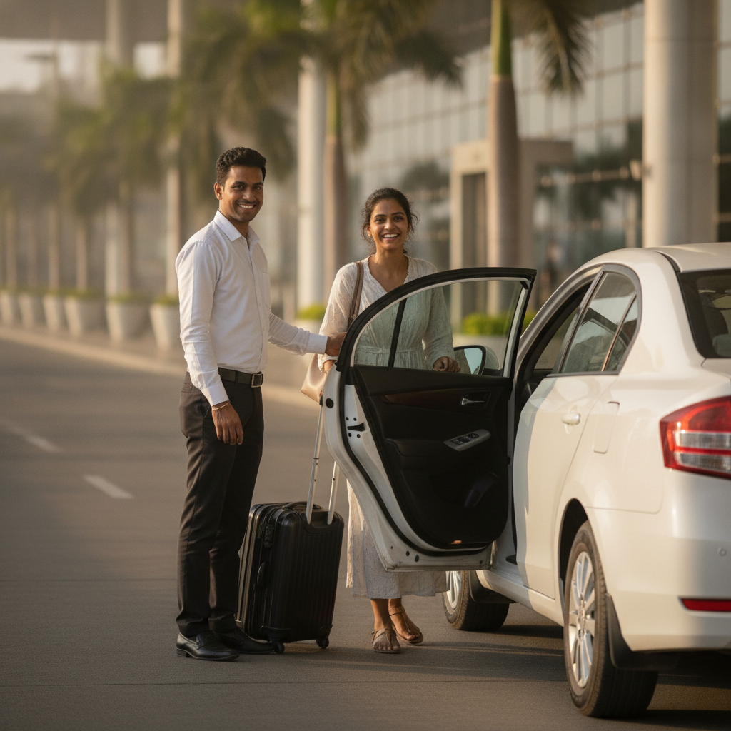 KK Travels Agency driver assisting a customer